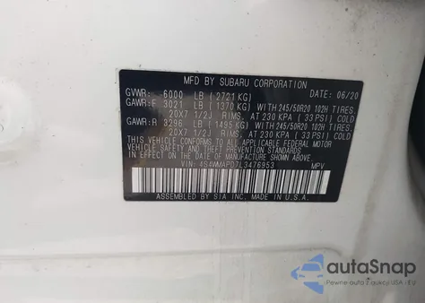 2020 Subaru Ascent Limited from USA, damaged, VIN 4S4WMAPD7L3476953
